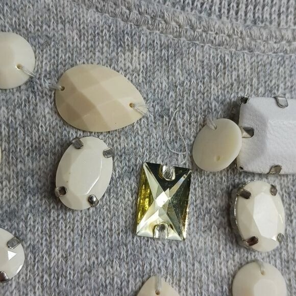 Ann Taylor Sweater Gray Crew Neck Embellished Neckline Fleece Womens Size S - Picture 4 of 9